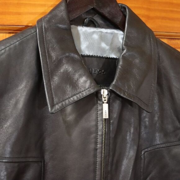 Guess Black Vintage 90s Soft Buttery Leather Jacket LG - Picture 3 of 14